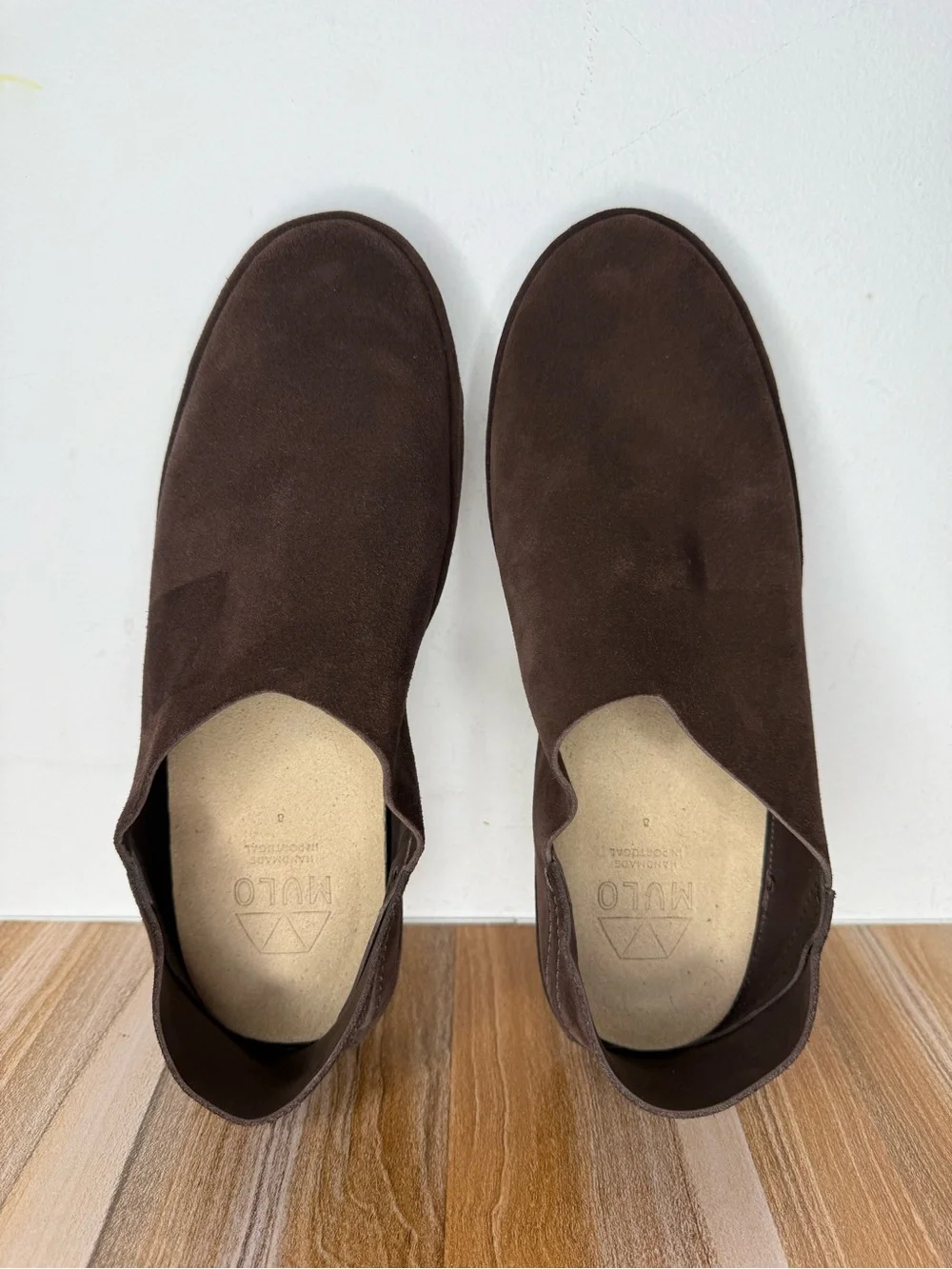 MULO Foldable Suede Slip On Loafers Handmade Men’s US Size 8 Dark Brown